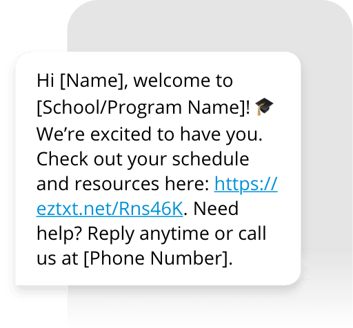 Welcome Schedule Text Example