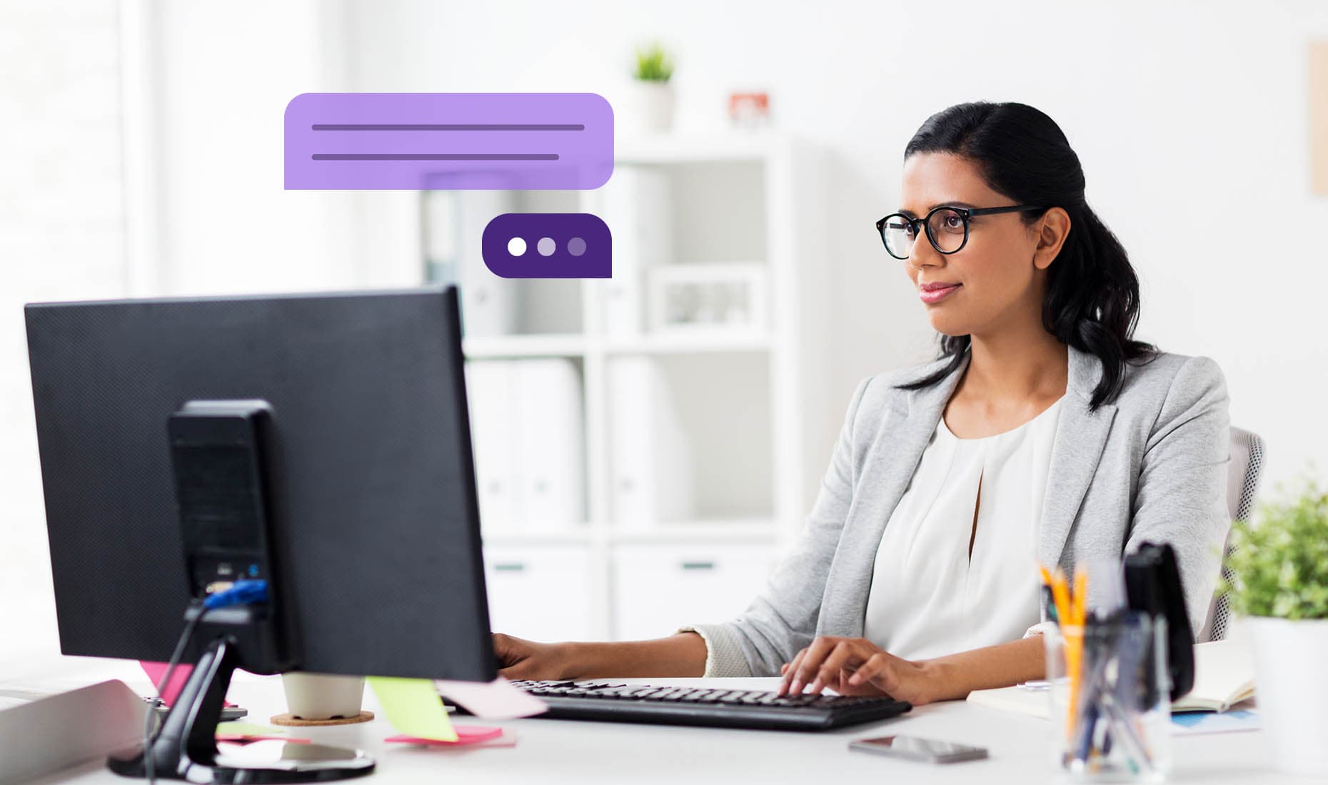 Side-by-side images of a person texting, and a customer service rep typing