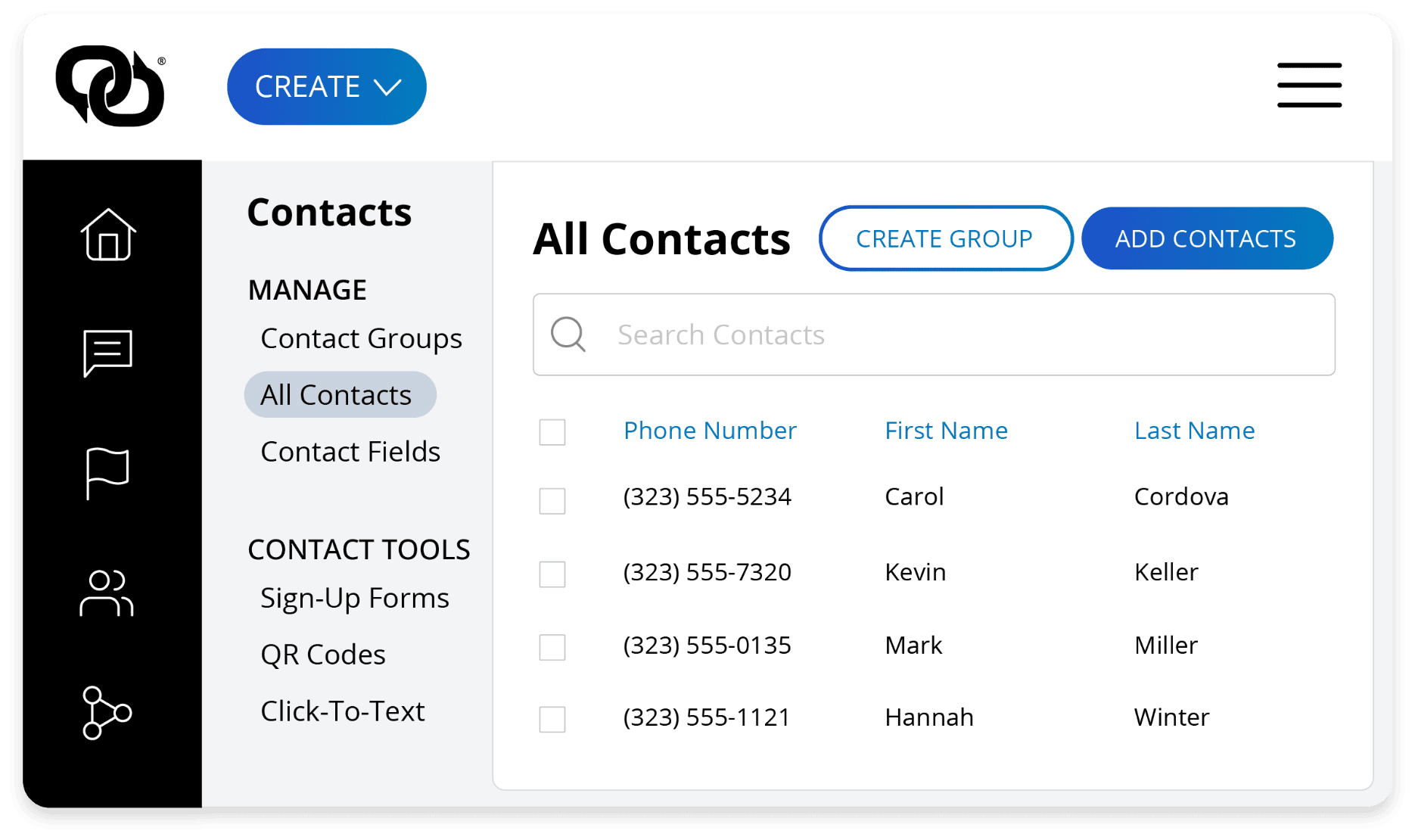 Texting contact list