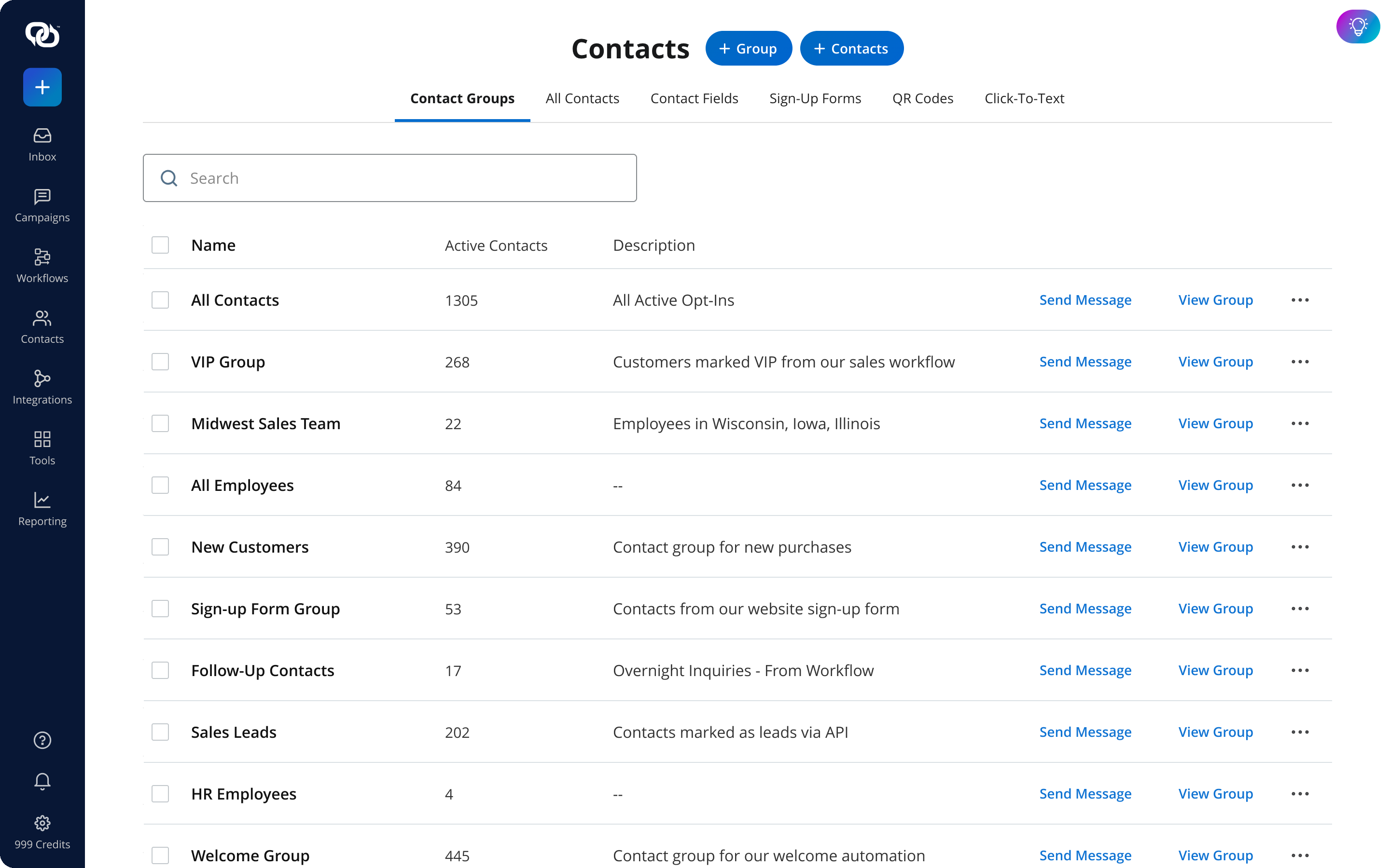 EZ Texting Contacts and segmentation view