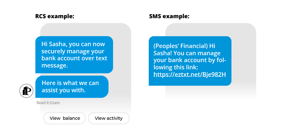 Sample RCS vs SMS messages