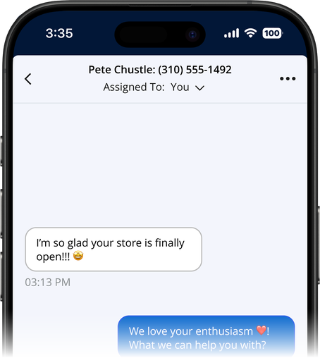 A one-to-one conversation on iPhone with an AI Reply draft ready to send