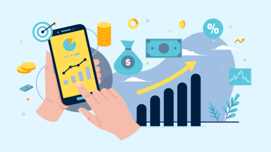 Illustration of people interacting with smartphones with dollar signs