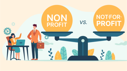 illustration of a scale with “nonprofit” on one side and “not-for-profit” on the other