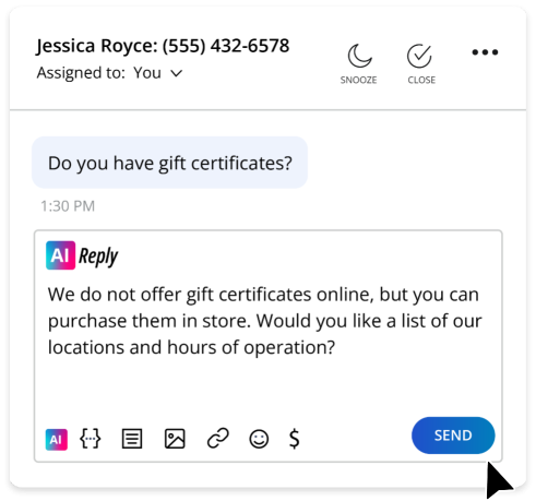 AI Reply uses your information to help formulate replies via texting
