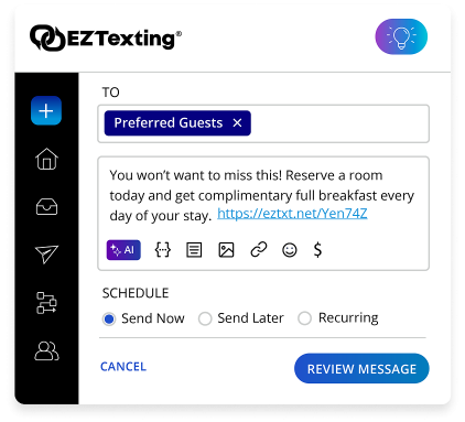 EZ Texting text marketing for hospitality