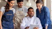 Small business owner conducting interview