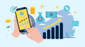 Illustration of people interacting with smartphones with dollar signs