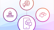 Illustration of our political icon, a brain and a heart all tracing back to a smartphone